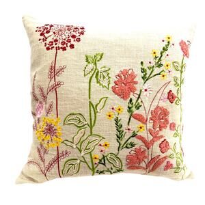 Sferra 1891 Linen Pillow Cover Floral Embroidered Botanical Cottagecore 17"